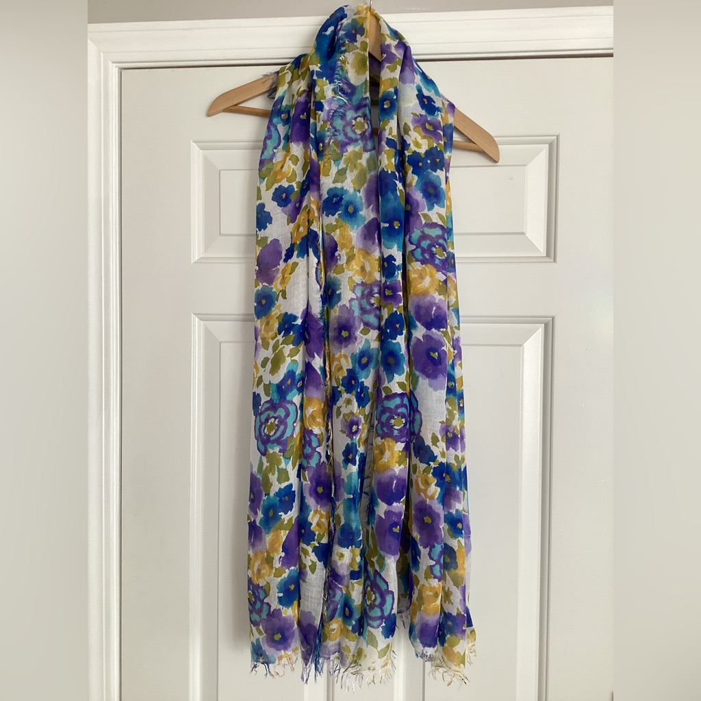 Nardi  Tagliaferri Floral Blueyellow Purple Fringe Scarf